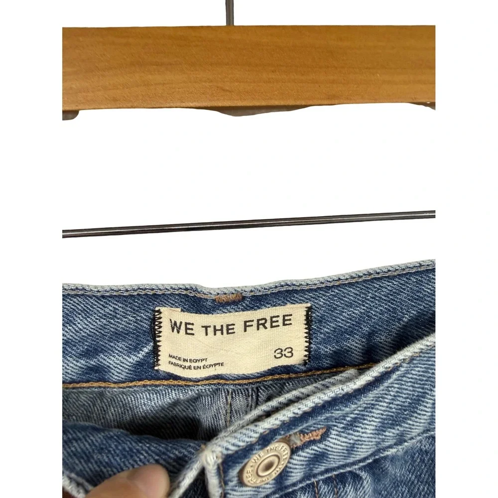 Free People We The Free Holly High Rise Bootcut Jeans Distressed Blue 33 NEW
